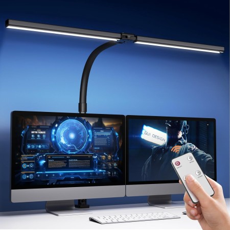 Tyonto 1300LM lampara de Escritorio LED 24W 80CM de Doble Cabeza Regulable con Control Remoto,24W 80CM para Monitor luz mesa con
