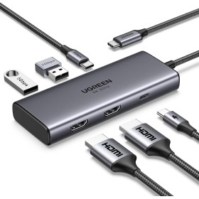 UGREEN Revodok 206 Hub USB C Doble HDMI 8K 4K Adaptador Tipo C 2 Pantalla PD 100W Docking Station 6 En 1 Compatible con MacBook