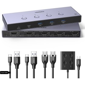 UGREEN HDMI 2.1 KVM Switch 4 In 1 out 8K@60Hz USB 3.0, Conmutador de 4 Puertos USB 3.0 para Compartir 2 PC 1 Monitor, Teclado,