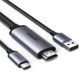 UGREEN Convertidor de Vídeo USB C a HDMI 2.0 4K@60Hz UHD Cable de Alimentación USB A(1M) Adaptador Compatible con Win, macOS,