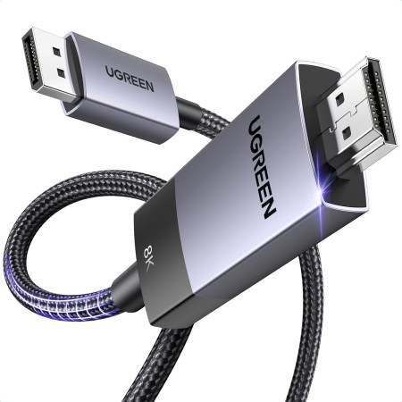 UGREEN Cable DisplayPort 1.4 a HDMI 2.1 8K 60Hz 4K 240Hz HDR HDCP Nylon Trenzado Compatible con PC TV Proyector Monitor, 1M