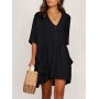 HYUET Mujer Vestido Corto de Playa Mujer Algodón Pareos y Camisola de Playa Sexy Verano Túnica Ropa Traje de Baño Bikini Cover