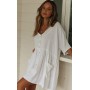 HYUET Mujer Vestido Corto de Playa Mujer Algodón Pareos y Camisola de Playa Sexy Verano Túnica Ropa Traje de Baño Bikini Cover