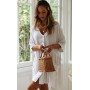 HYUET Mujer Vestido Corto de Playa Mujer Algodón Pareos y Camisola de Playa Sexy Verano Túnica Ropa Traje de Baño Bikini Cover