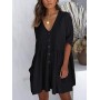 HYUET Mujer Vestido Corto de Playa Mujer Algodón Pareos y Camisola de Playa Sexy Verano Túnica Ropa Traje de Baño Bikini Cover