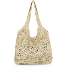 EVEOUT Bolso Tote Rafia para Mujer Verano Bohemio Ligero Grande Shopper Tejido Bolso de Hombro Paja para Playa Vacaciones