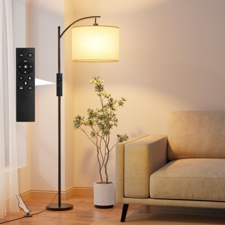GLUROO Lampara de Pie con Control Remoto, Lámpara de Piso Moderna con 3 Colores Cambiantes, Brillo sin Pasos, Lámpara de pie