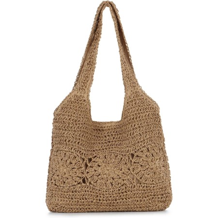 EVEOUT Bolso Tote Rafia para Mujer Verano Bohemio Ligero Grande Shopper Tejido Bolso de Hombro Paja para Playa Vacaciones