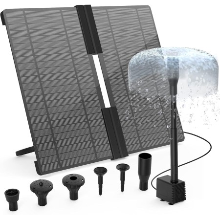 AISITIN Fuente Solar Jardin Exterior 20W de Bricolaje Última Actualización Bomba de Agua Solar Plegable Jardín Estanque, Fuente
