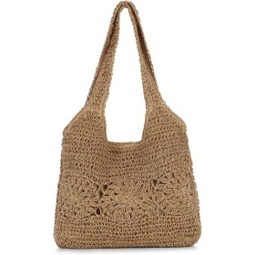 EVEOUT Bolso Tote Rafia para Mujer Verano Bohemio Ligero Grande Shopper Tejido Bolso de Hombro Paja para Playa Vacaciones