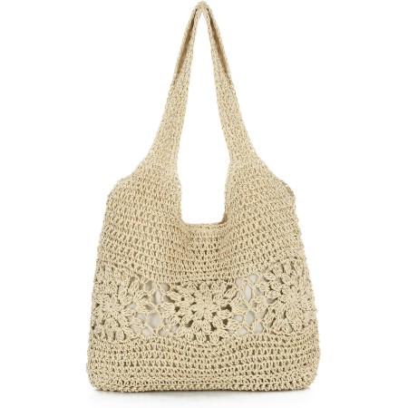 EVEOUT Bolso Tote Rafia para Mujer Verano Bohemio Ligero Grande Shopper Tejido Bolso de Hombro Paja para Playa Vacaciones