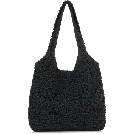 EVEOUT Bolso Tote Rafia para Mujer Verano Bohemio Ligero Grande Shopper Tejido Bolso de Hombro Paja para Playa Vacaciones