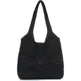 EVEOUT Bolso Tote Rafia para Mujer Verano Bohemio Ligero Grande Shopper Tejido Bolso de Hombro Paja para Playa Vacaciones
