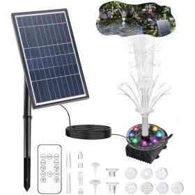 Boadw Fuente Solar LED con Panel Solar de 7W Incorporado 5000 Mah con 10 Estilos de Fuente para Jardines, Juegos acuáticos,