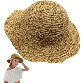 SAIIURV Sombrero de paja para mujer, plegable, de ala ancha, sombrero de sol, sombrero de verano para playa, protección UV, para