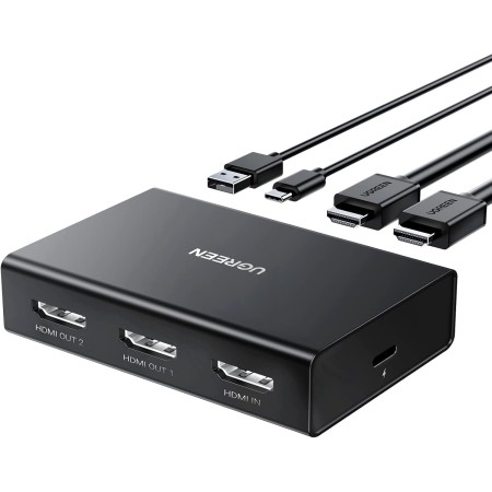 UGREEN HDMI Splitter 1 Entrada 2 Salidas 4K@60Hz Divisor para Monitores Duales Compatible con HDCP 2.2 3D HDR, PS4/5, Monitor,