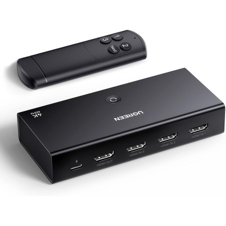 UGREEN HDMI Switch 4K 60Hz 3 Entradas a 1 Salida Conmutador 1080P 3D HDR10 Dolby Atmos con Control Remoto IR Compatible con