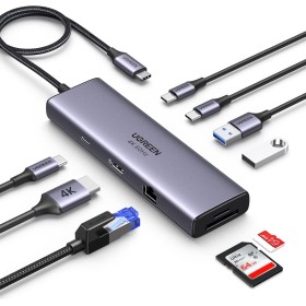 UGREEN Revodok 109 Hub USB C HDMI 4K60Hz Ethernet Gigabit Adaptador Tipo C Lector Tarjeta SD TF PD 100W Carga Compatible con