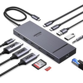 UGREEN Revodok Pro 3121 10Gbps Hub USB C Doble HDMI 4K60Hz DisplayPort 4K120Hz 12 En 1 Docking Station USB C PD 100W Adaptador