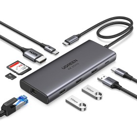 UGREEN Revodok Pro 109 Hub USB C 3.2 Gen 2 10Gbps HDMI 4K60Hz Ethernet RJ45 Adaptador Tipo C Carga PD 100W Lector Tarjeta SD