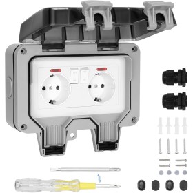 SHYOSUCCE Enchufe de Exterior Doble, Toma de Corriente IP66 con Interruptor, Conector de Cable y Tapa Abatible, Enchufes