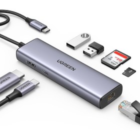 UGREEN Hub USB C Ethernet Gigabit RJ45 4K 30Hz HDMI Lector Tarjeta SD TF PD 100W Carga Compatible con MacBook Pro Air M2 M1,