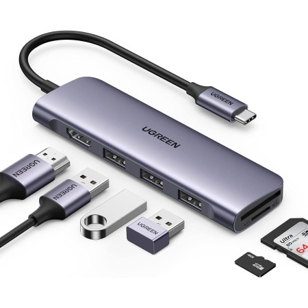 UGREEN Revodok Hub USB C HDMI 4K 6 En 1 Adaptador Tipo C Lector Tarjeta SD TF Dock Station Compatible con MacBook Pro Air M3 M2