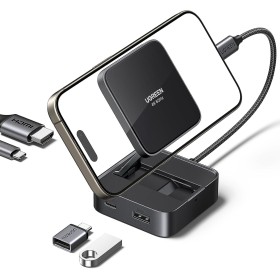 UGREEN Hub USB C HDMI 4K60Hz Adaptador Tipo C 5Gbps Carga PD 100W Dock Station con Soporte Magnético Plegable para Teléfono