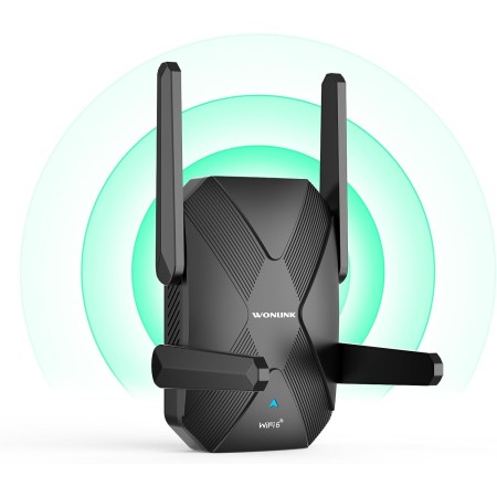 WONLINK Repetidor WiFi 6 Amplificador Señal WiFi, AX1500 Dual Banda 2.4/5Ghz con 4 Antenas, Puerto de Ethernet, WPS, Luz