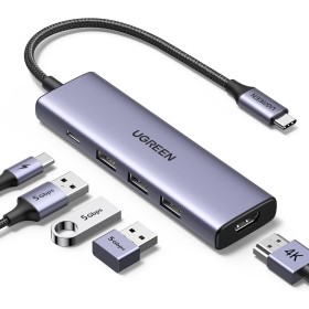UGREEN Hub USB C HDMI 4K 100W PD Carga con 3 Puertos USB 3.0 5 en 1 Adaptador USB C a HDMI Compatible con MacBook iPad Pro Air
