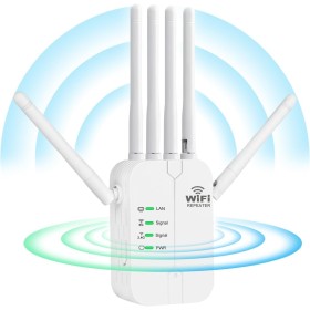Repetidor WiFi,Amplificador Señal WiFi,WiFi Extender con 6 Antenas 2 Puerto Ethernet,Modos Repetidor/Enrutador/Ap,Extensor de