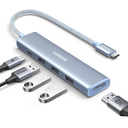 UGREEN Hub USB C HDMI 4K 5 En 1 Adaptador Tipo C 5Gbps Compatible con MacBook Pro Air M3 M2 M1, iPad, iPhone 16 Plus MAX, Galaxy
