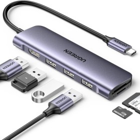 Ugreen 6 en 1 USB-C a USB, HDMI, 3 adaptadores multifunción USB-A 3.0, Plateado 20956A