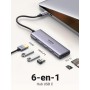 UGREEN Hub USB C 4K 60Hz, 6 En 1 USB C Hub a HDMI 4K 60Hz, USB 3.0 Hub, Lector Tarjeta SD TF, Adaptador USB C Compatible con