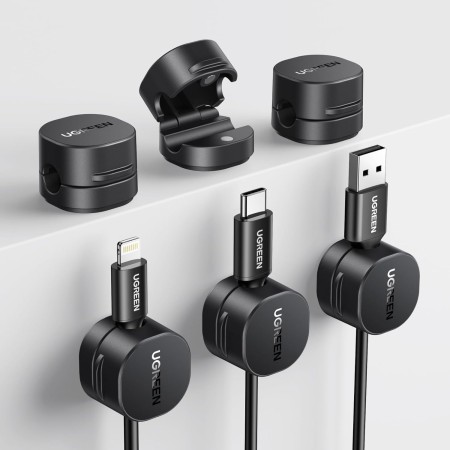 UGREEN [6 Piezas Clip de Cable de Resorte con [Rotación de 91°] Magnético [360° Rotación Mejorado] Organizador Cable