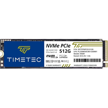 Timetec SSD de NVMe PCIe Gen3x4 8Gb/s M.2 2280 3D NAND TLC 150TBW Alto Rendimiento SLC Cache Velocidad de Lectura/Escritura