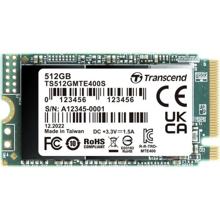 Transcend MTE400S 512 GB NVMe PCIe Gen3 x4 M.2 2242 Unidad de Estado sólido Interno 3D TLC NAND (TS512GMTE400S)