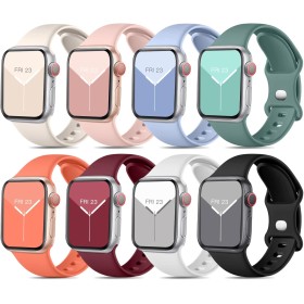 Mastten 8 Pack Correas Compatible con Apple Watch Correa 38mm 40mm 41mm 42mm, Banda de Correa de Silicona Sport Suave para Apple