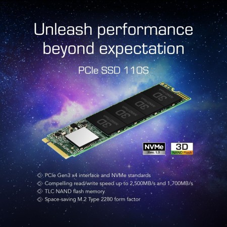 Transcend MTE110S 2 TB NVMe PCIe Gen3 x4 M.2 2280 Internal Solid State Drive (SSD) 3D TLC NAND TS2TMTE110S, Black