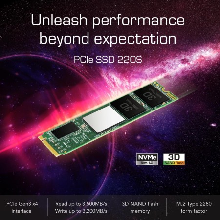 Transcend MTE220S - Disco Sólido Interno de 1 TB, M.2, PCIe, NVMe 1.3, 3D TLC (hasta 3500 MB/s de lectura).