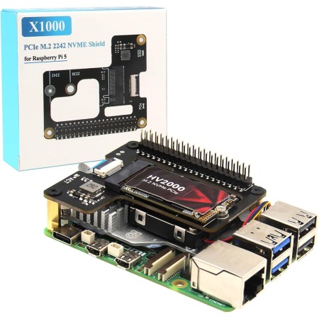 Geekworm X1000 M.2 Key-M NVMe SSD Pip PCIe Peripheral Board Top for Raspberry Pi 5