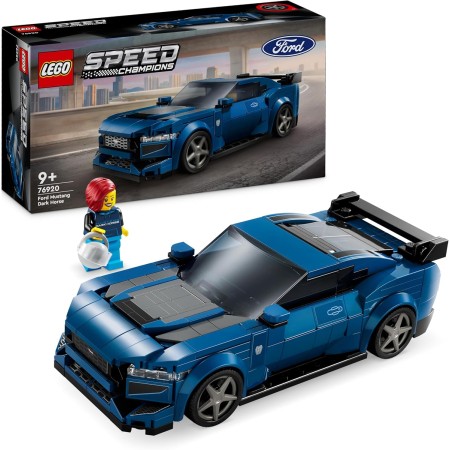 LEGO Speed Champions Deportivo Ford Mustang Dark Horse Coche de Juguete Azul para Construir, Maqueta de Vehículo con Minifigura