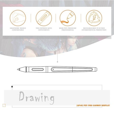 GAOMON ArtPaint AP40 Lápiz óptico inalámbrico recargable para pantalla