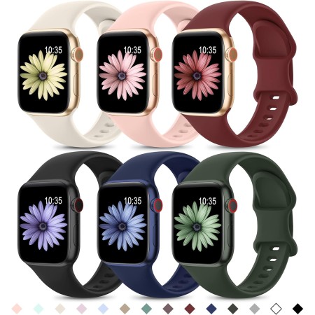 Higgs 6 Piezas Correas Compatible con Correa Apple Watch 40mm 41mm 38mm Mujer Hombre, Pulsera Suave Silicona Deportiva Ajustable