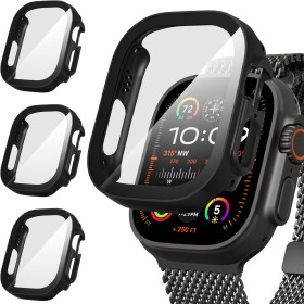 Suoman 3 Piezas Funda para Apple Watch Ultra/Ultra 2 49mm Protector Pantalla Cristal Templado Incorporado HD Protección Completa