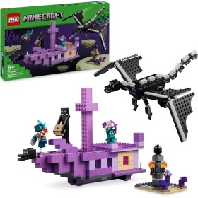 LEGO Minecraft El Dragón Ender y el Barco del End de Juguete de Construcción, Juego de Aventuras con Armas, Regalo Gamer para