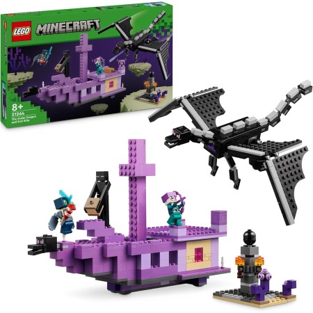 LEGO Minecraft El Dragón Ender y el Barco del End de Juguete de Construcción, Juego de Aventuras con Armas, Regalo Gamer para