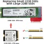 cablecc NGFF NVME M-Key 22x42mm a 22x80mm Adaptador SSD de extensión Macho a Hembra Compatible con Legion Go Game Boy