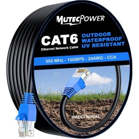 MutecPower cables CAT6 impermeables para exteriores de 50 m - CCA - Cable de red ethernet para soterramiento directo - 250 MHz -