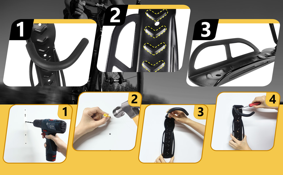 VOUNOT Juego de 4 Soportes de Pared para Bicicleta Gancho para Colgar Bici